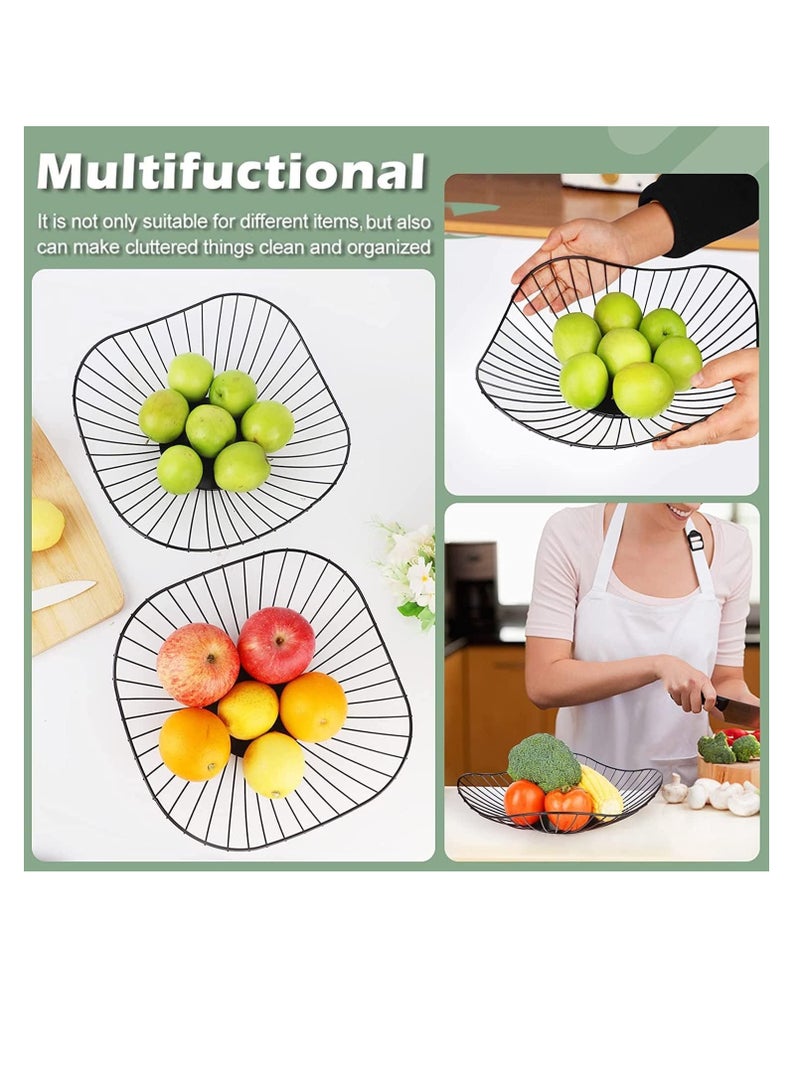 Suntown وعاء فواكه أسود حديث مسطح، حامل فواكه للتخزين، أوعية فواكه سلكية بسيطة لمطبخ، ديكور منزلي، سطح الطاولة، قطعة مركزية للطاولة، 1 عبوة سوداء - Image 2