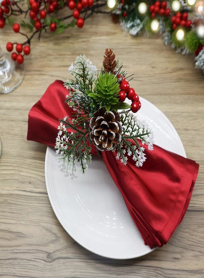 Utalek Christmas Napkin Rings Set of 6 Pine Cone Napkin Rings Holders with Berries Xmas Serviette Buckle Holder for Christmas, Dinner, Parties,Wedding, Holiday Dining Table Decor - Image 3