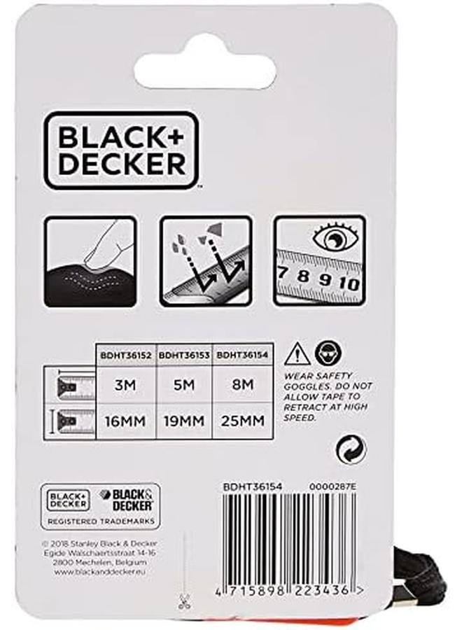 BLACK+DECKER 8X25Mm Bimaterial Short Measuring Tape Orange Black Bdht36154 2 Years Warranty  - Image 2