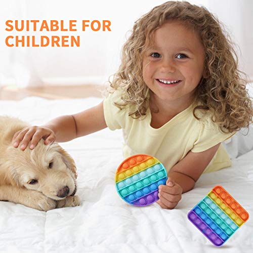 Fpxnb 2 Packs Pop Fidget Sensory Toys, Autism Special Needs Stress Relief Silicone Pressure Relieving, Round and Square Squeeze Toys for Kids Children Adults (Set of 2) - Image 4