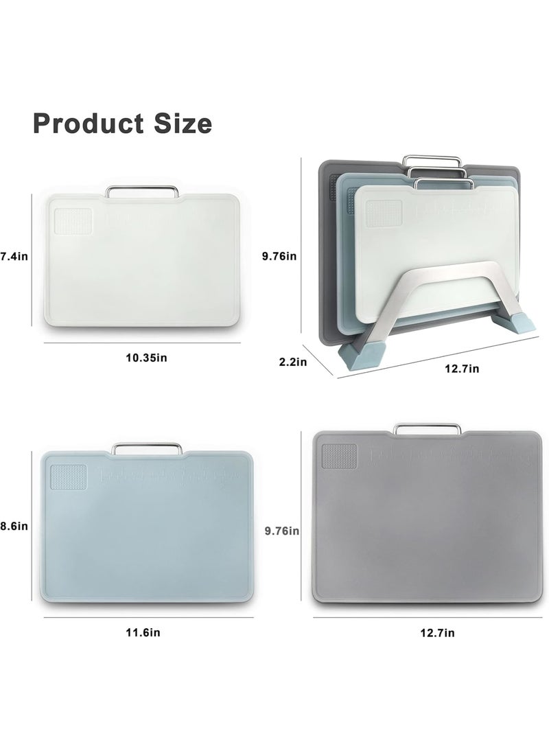 SOLARAE Cutting Boards For Kitchen Dishwasher Safe,Set Of 3 With Holder,Plastic Cutting Boards With Easy-Grip Handles.Garlic Grinding Area. BPA Free,Non-Porous Non-Slip Feet - Image 2