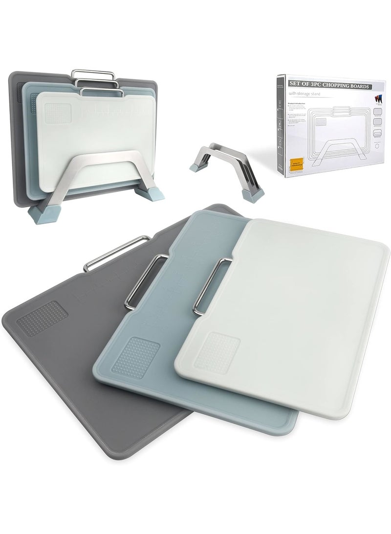 SOLARAE Cutting Boards For Kitchen Dishwasher Safe,Set Of 3 With Holder,Plastic Cutting Boards With Easy-Grip Handles.Garlic Grinding Area. BPA Free,Non-Porous Non-Slip Feet - Image 1