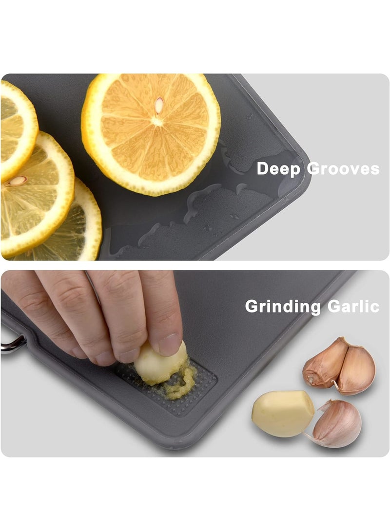 SOLARAE Cutting Boards For Kitchen Dishwasher Safe,Set Of 3 With Holder,Plastic Cutting Boards With Easy-Grip Handles.Garlic Grinding Area. BPA Free,Non-Porous Non-Slip Feet - Image 4