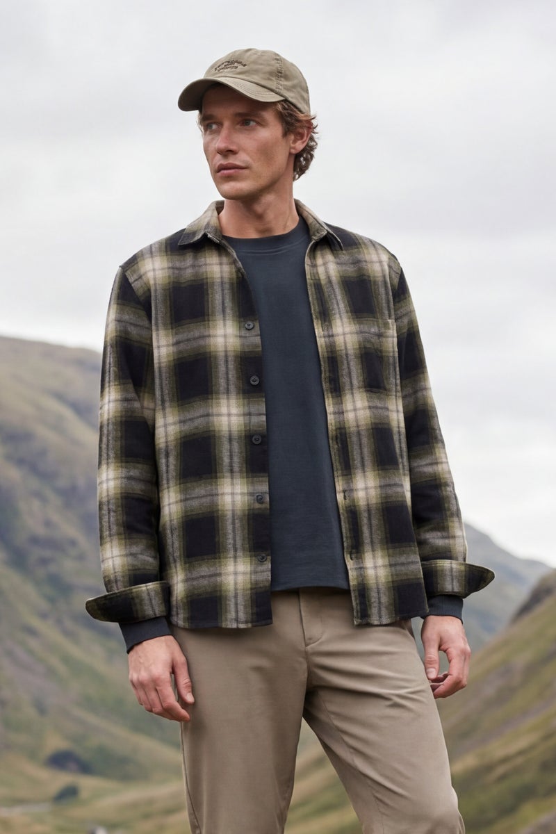 DeFacto Green Man 100% Cotton Flannel Shirt Casual - Image 1
