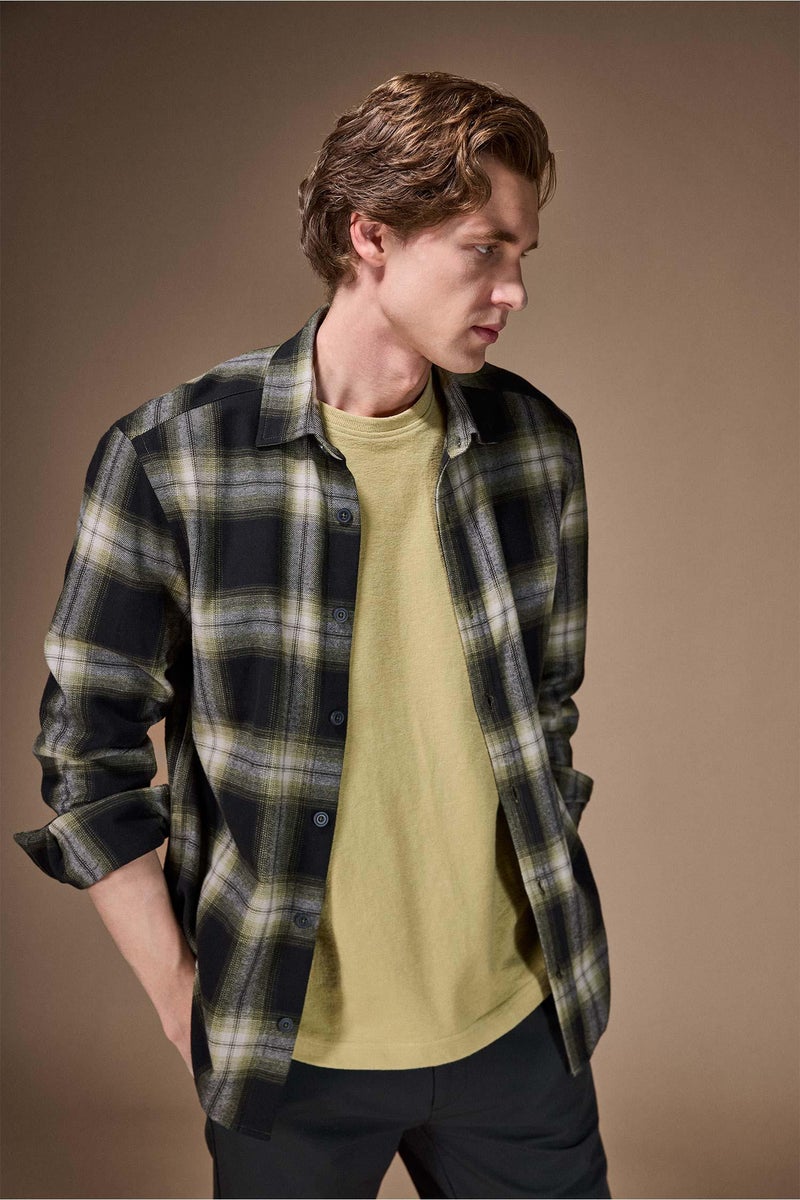 DeFacto Green Man 100% Cotton Flannel Shirt Casual - Image 3