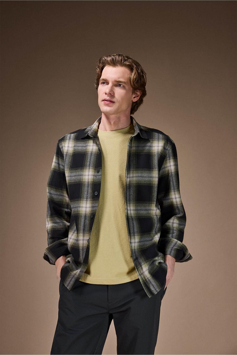 DeFacto Green Man 100% Cotton Flannel Shirt Casual - Image 5