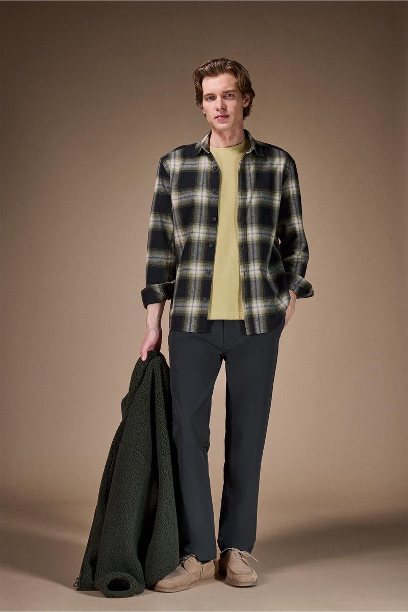 DeFacto Green Man 100% Cotton Flannel Shirt Casual - Image 4