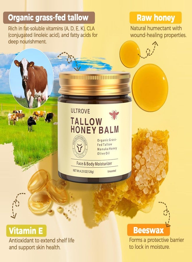 Ultrove Beef Tallow and Honey Balm for Skin, Natural Face + Body Moisturizer with Organic Grass-Fed Beef Tallow & Raw Wild Honey for Dry & Sensitive Skin, 4.23oz - Image 2