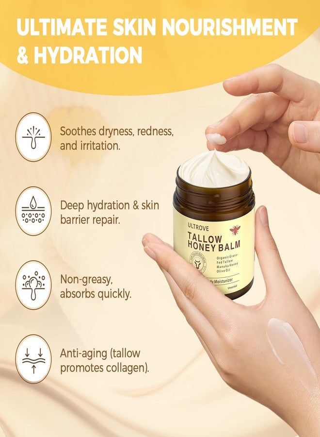 Ultrove Beef Tallow and Honey Balm for Skin, Natural Face + Body Moisturizer with Organic Grass-Fed Beef Tallow & Raw Wild Honey for Dry & Sensitive Skin, 4.23oz - Image 3