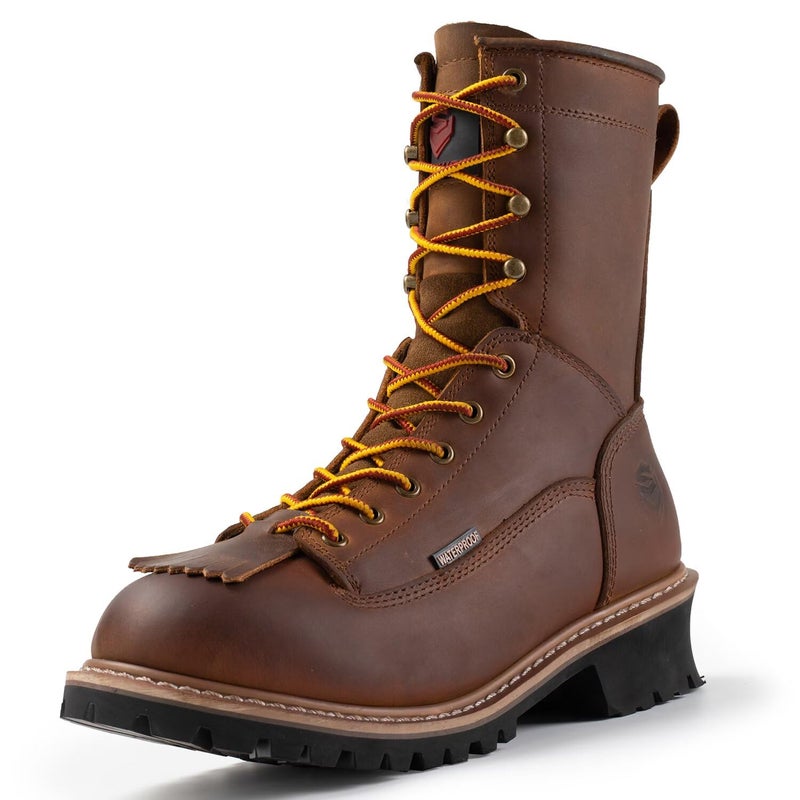 SUREWAY Men's 8" Waterproof Steel-Toe Logger Work Boot,Superior Oil/Slip Resistant,Thicker Full Grain Leather,Wedge Rubber Sole,EH Rated - Image 1