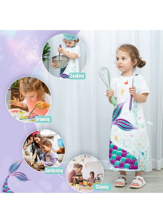 Wernnsai - Mermaid Apron Set Waterproof Chef Artist Cooking Aprons For Kids Girls Kitchen Bib With Adjustable Strap Pocket Chef Hat And Mittens For Baking Painting Party (Extra Small 25 Years) - Image 1