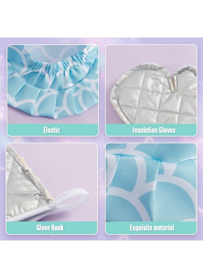 Wernnsai - Mermaid Apron Set Waterproof Chef Artist Cooking Aprons For Kids Girls Kitchen Bib With Adjustable Strap Pocket Chef Hat And Mittens For Baking Painting Party (Extra Small 25 Years) - Image 1