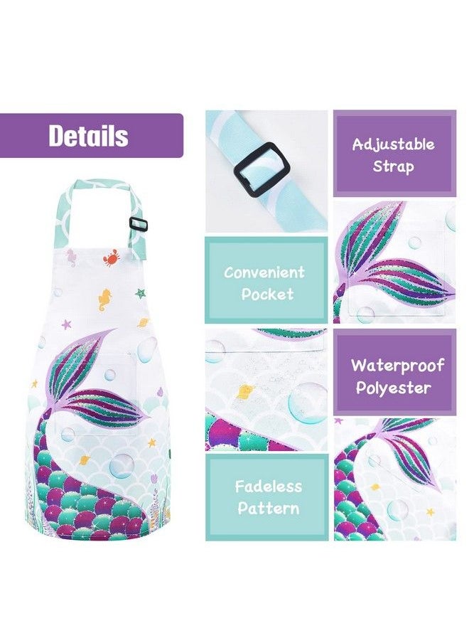 Wernnsai - Mermaid Apron Set Waterproof Chef Artist Cooking Aprons For Kids Girls Kitchen Bib With Adjustable Strap Pocket Chef Hat And Mittens For Baking Painting Party (Extra Small 25 Years) - Image 1