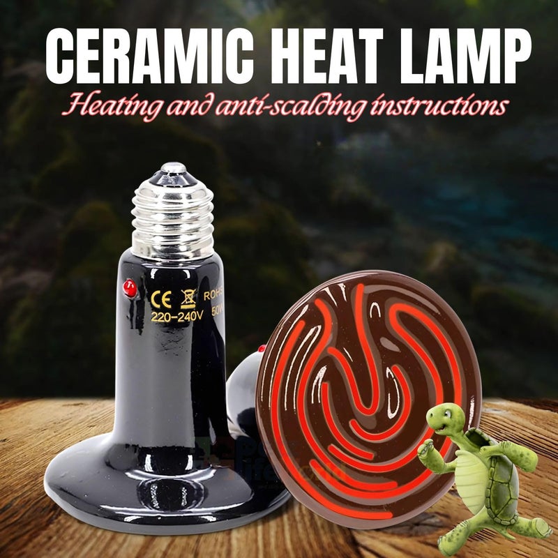 VAYINATO مصباح حرارة سيراميك بالأشعة تحت الحمراء للزواحف لزواحف الحيوانات الأليفة السلحفاة حوض السمك الثعبان، بدون ضرر بدون ضوء، أسود (50 واط) من بيتزلايف وورلد - Image 3