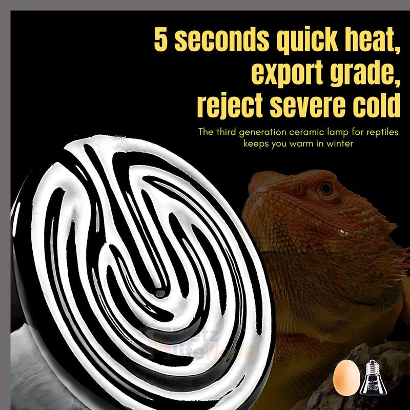 VAYINATO مصباح حرارة سيراميك بالأشعة تحت الحمراء للزواحف لزواحف الحيوانات الأليفة السلحفاة حوض السمك الثعبان، بدون ضرر بدون ضوء، أسود (50 واط) من بيتزلايف وورلد - Image 5