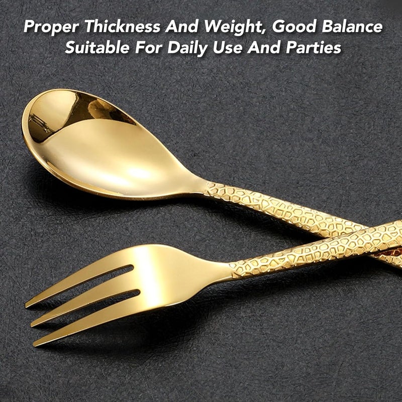 Luocute Hammered Silverware Set, 20 Piece 18/10 Stainless Steel Flatware Cutlery Set Dishwasher Safe with Unique Texture for 4 People Home Restaurant Wedding (Gold) - Image 4