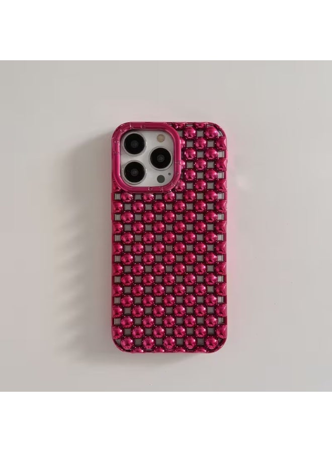 Temu Pink phone case with a 3D pearl-effect design, shockproof and scratch-resistant, suitable for iPhone 16 Pro - Image 1