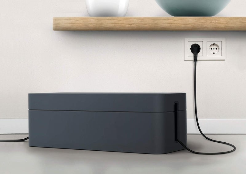 Durable CAVOLINE® BOX L Cable Organiser Box — Tidy, safe power strip holder for home & office; ventilated design, rubberised cable outlets, flame‑retardant plastic, large rubber feet for stability, easy device charging - Image 3
