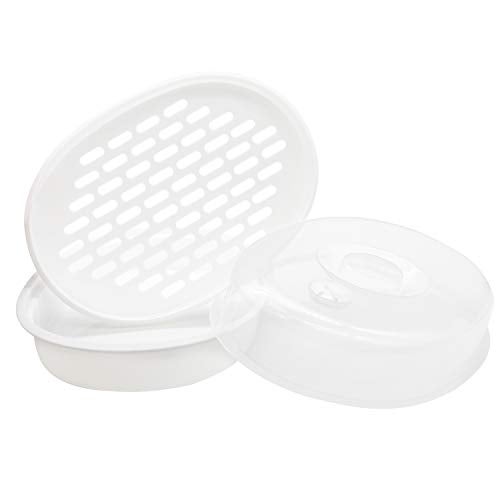 FEOOWV 1-Tier Microwave Steamer Heating Steamer for Home Kitchen White (Oval) - Image 3