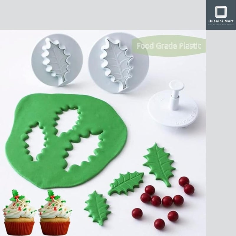 Husaini Mart HUSAINI MART 6 Pieces Holly Leaf Cookie Cutters Plunger Set 3D Christmas Biscuit Fondant Cutter for BakingCake Decorations  - Image 5