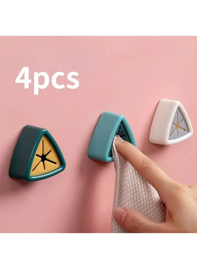 Green Wall Mounted Punch Free Towel Holder 4 Pack for Bathroom Kitchen - Image 1