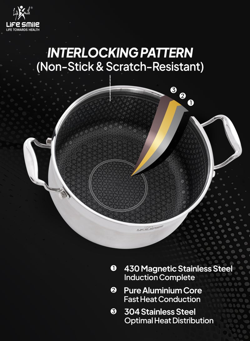 Life Smile وعاء حساء من الفولاذ المقاوم للصدأ الهجين 18/10 من لايف سمايل مع نمط غير لاصق متداخل - متوافق مع الحث - 32 سم - Image 4