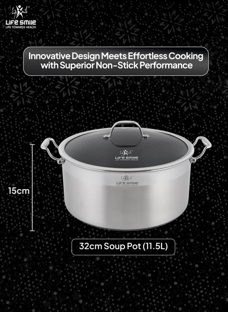 Life Smile وعاء حساء من الفولاذ المقاوم للصدأ الهجين 18/10 من لايف سمايل مع نمط غير لاصق متداخل - متوافق مع الحث - 32 سم - Image 3