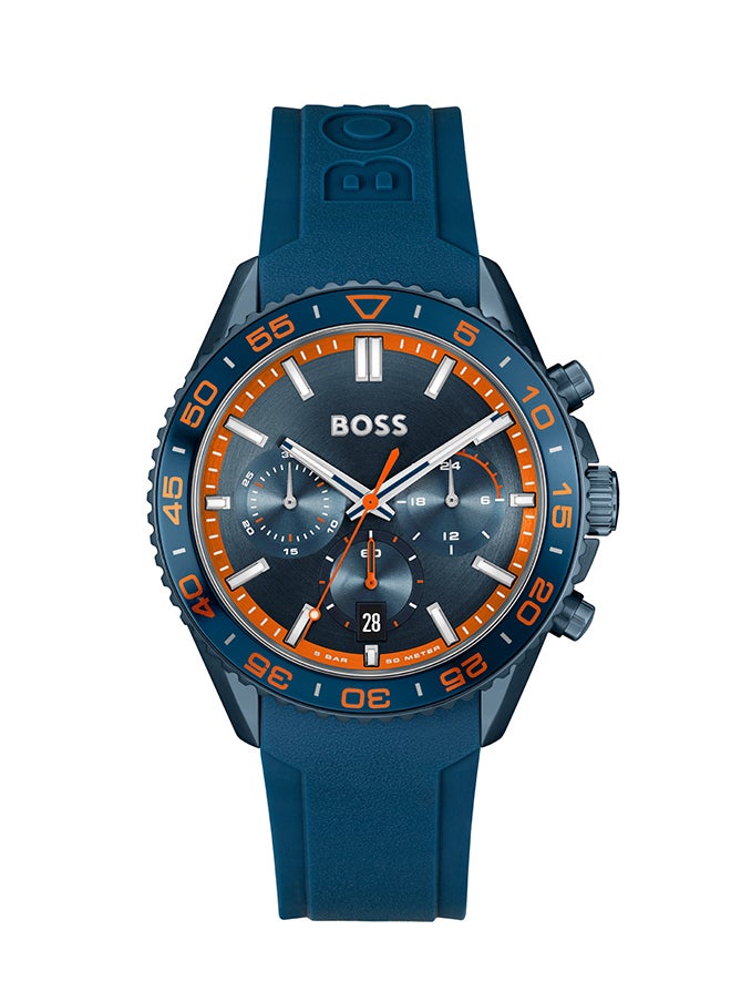 HUGO BOSS ساعة يد كرونوغراف دائرية الشكل من السيليكون للرجال 1514142 - 44 ملم  - Image 1