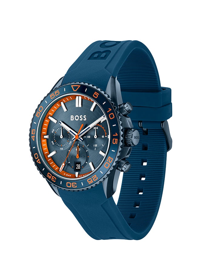 HUGO BOSS ساعة يد كرونوغراف دائرية الشكل من السيليكون للرجال 1514142 - 44 ملم  - Image 2