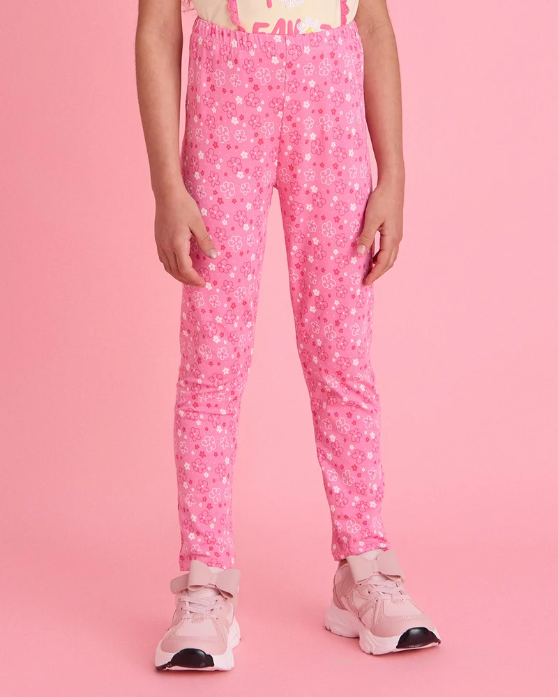 ردتاغ Girls Pink Printed Leggings
