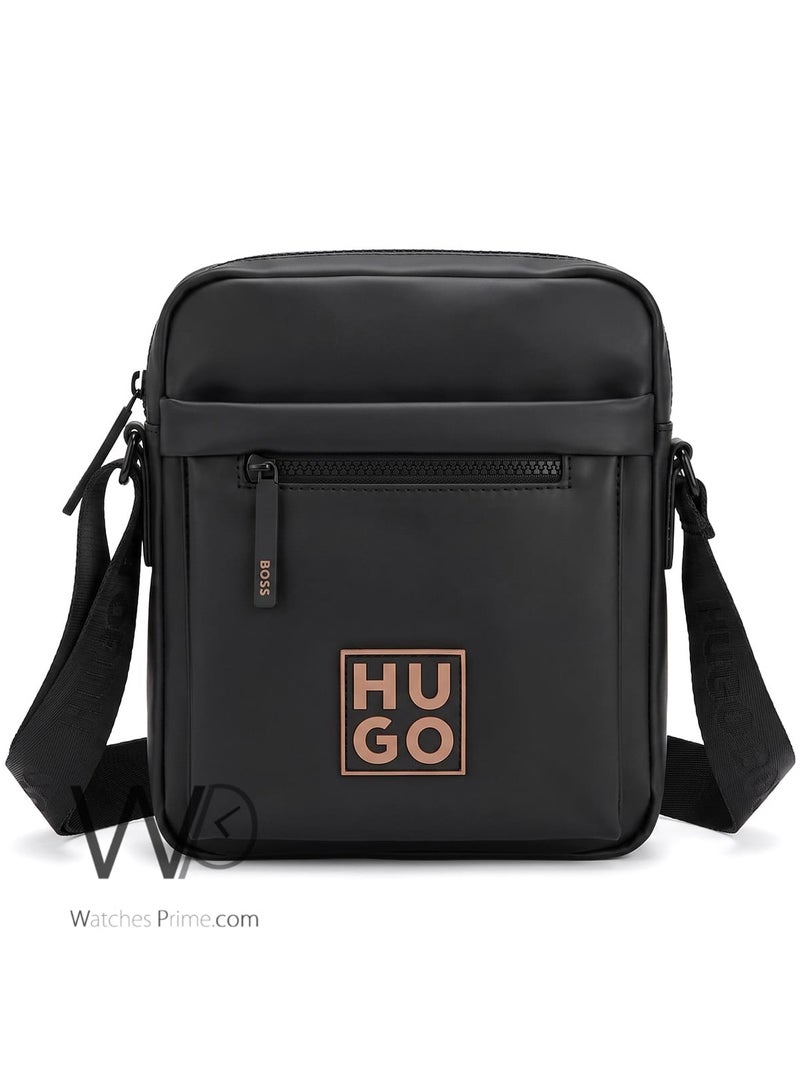 Hugo Boss Men's Black Crossbody Bag with Square Logo Badge