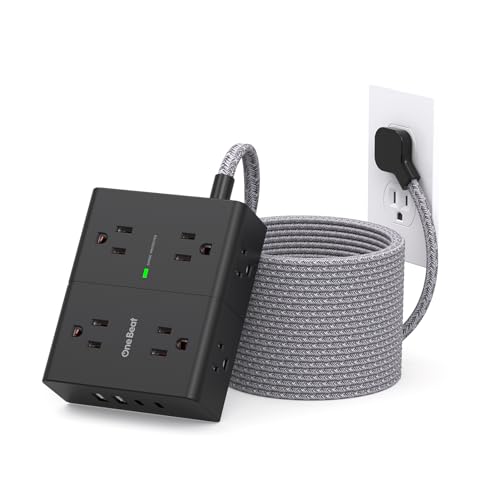 One Beat Surge Protector Power Strip 25 Ft Cord, Ultra Thin Flat Extension Cord with 8 Outlets 4 USB Ports(2 USB C), Flat Plug Power Strip, 25 Ft Long Braided Power Cord for College Dorm Room Essentials-BK - Image 1