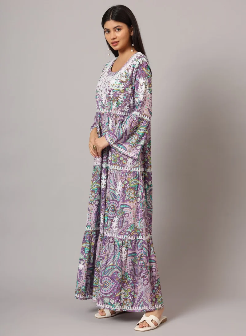 Alaya Hand Embroidered Chikankari A-Line Gathering Pattern Mulmul Cotton Jalabiya-AL3673