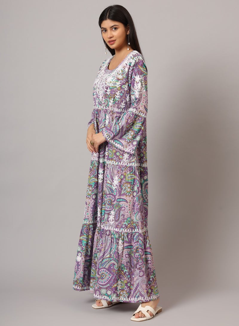 الايا جلابية قطن مولمول مطرزة يدويًا بنمط كشكش - - Image 3