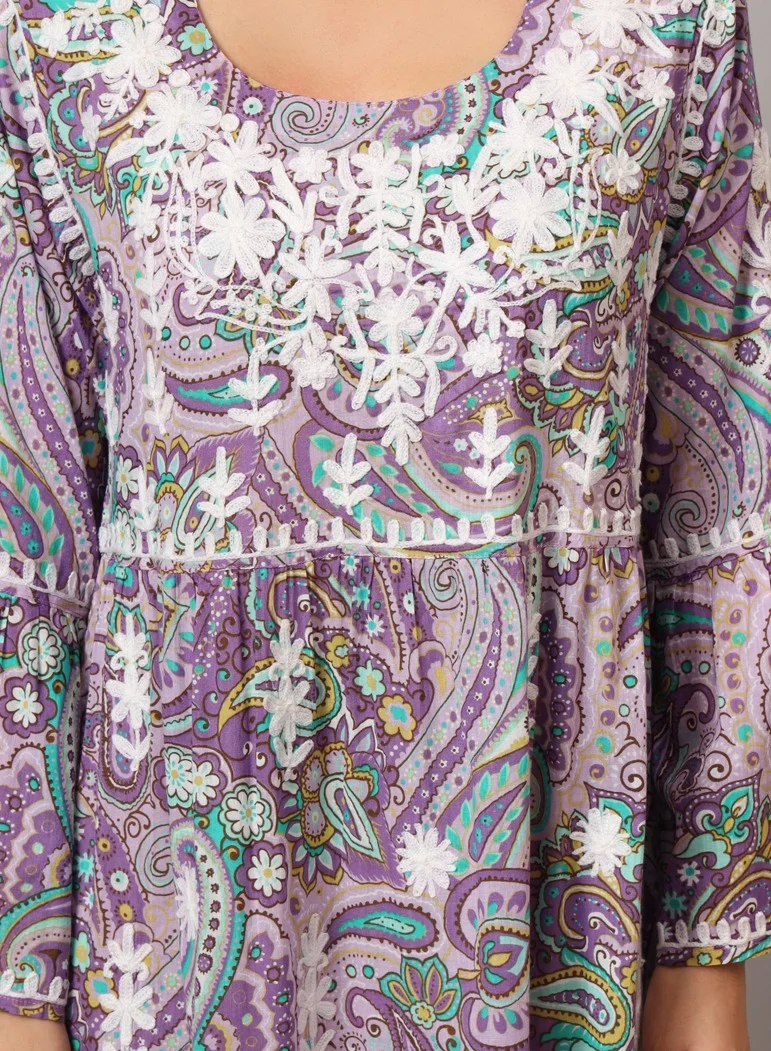 Alaya Hand Embroidered Chikankari A-Line Gathering Pattern Mulmul Cotton Jalabiya-AL3673
