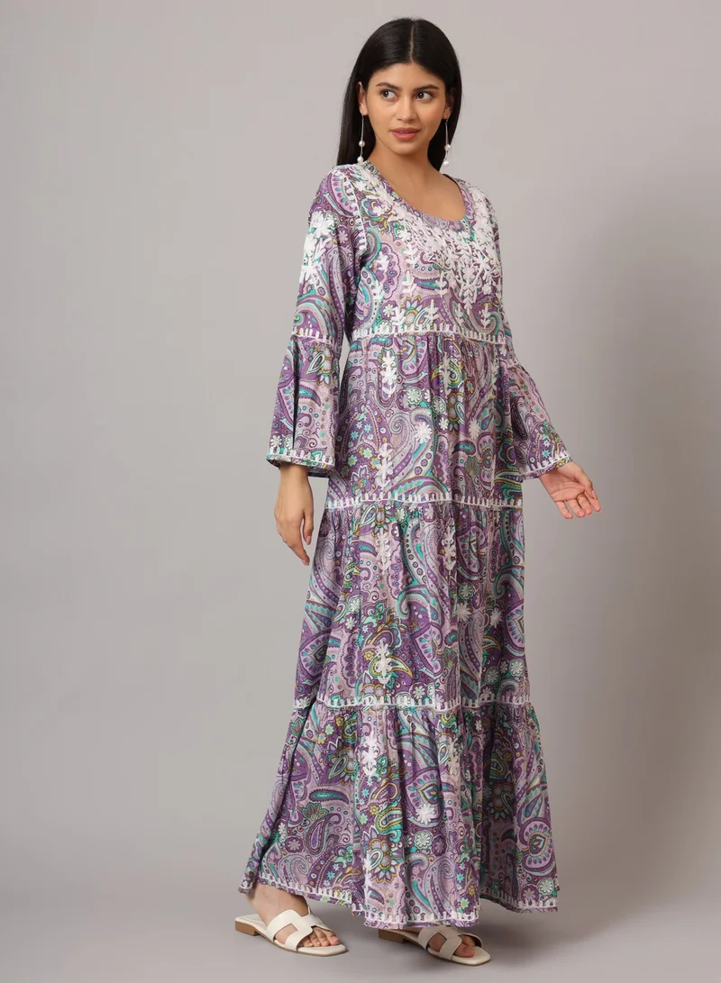 Alaya Hand Embroidered Chikankari A-Line Gathering Pattern Mulmul Cotton Jalabiya-AL3673