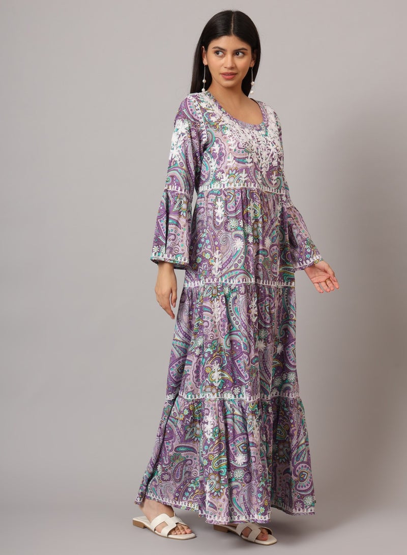 الايا جلابية قطن مولمول مطرزة يدويًا بنمط كشكش - - Image 4