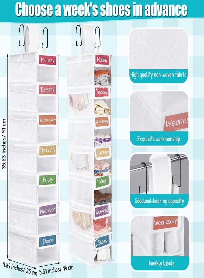 Yeyeplum 2 Pack 7 Shelf Weekly Clothes Organizer Hanging Closet for Kids with Side Pockets Weekday Shoes Rack Weekly Clothes Organizers Monday Through Weekend Foldable Storage Shelves(White) - Image 2
