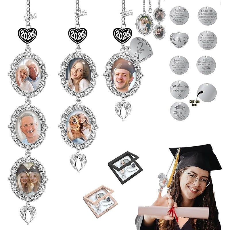 Custom Graduation Tassel Photo Charm with Angel Wings, Personalized Memorial Tassel Chain for Graduation Cap Customized 2026 Graduate Ceremony Gift for Him Her - Image 1