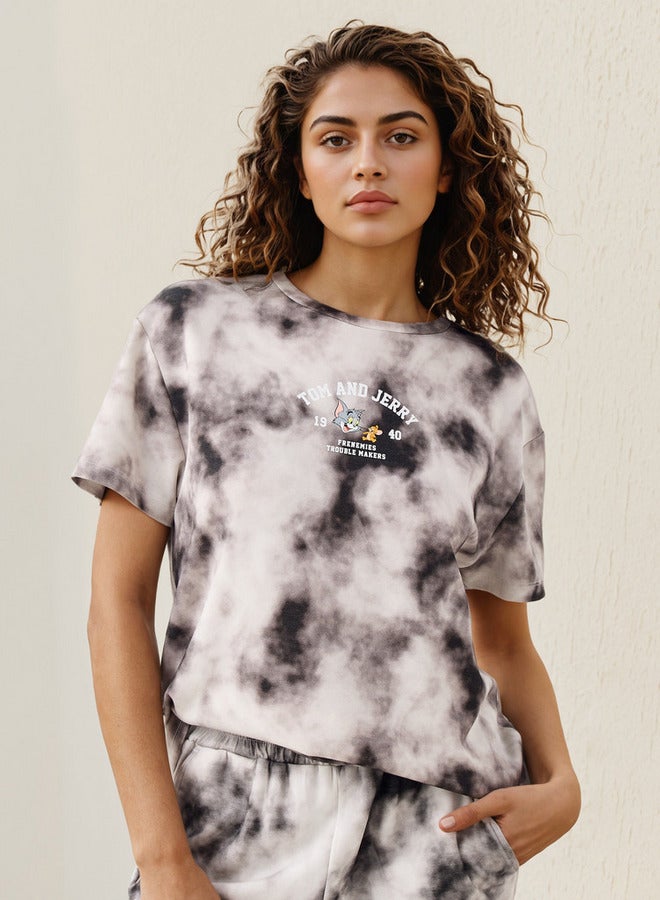 اس بي كاركترز تيشيرت بطبعة توم وجيري بياقة دائرية - Image 1