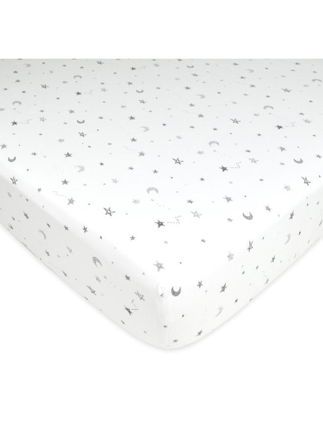 American Baby Company Fitted Crib Sheet 28" x 52", Soft Breathable Neutral 100% Cotton Jersey Sheet, Gray Stars and Moons, for Boys and Girls, Fits Crib and Toddler Bed mattresses  - Image 1