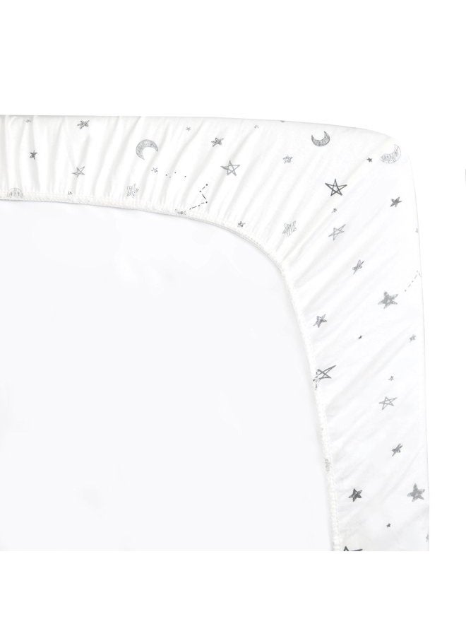 American Baby Company Fitted Crib Sheet 28" x 52", Soft Breathable Neutral 100% Cotton Jersey Sheet, Gray Stars and Moons, for Boys and Girls, Fits Crib and Toddler Bed mattresses  - Image 2
