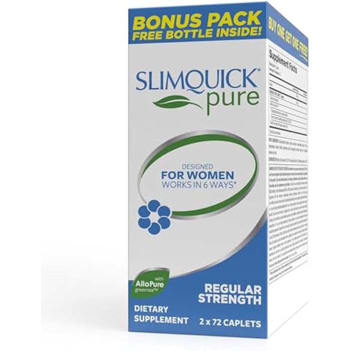Slimquick Pure 3x Regular Strength Pills for Women to Help Achieve Weight Goals, Helps Metabolism, Lose Excess Water, Keeps Full for Longer with AlloPure Green Tea, Caffine, Caste Tree - 2x72 Capsules - Image 1