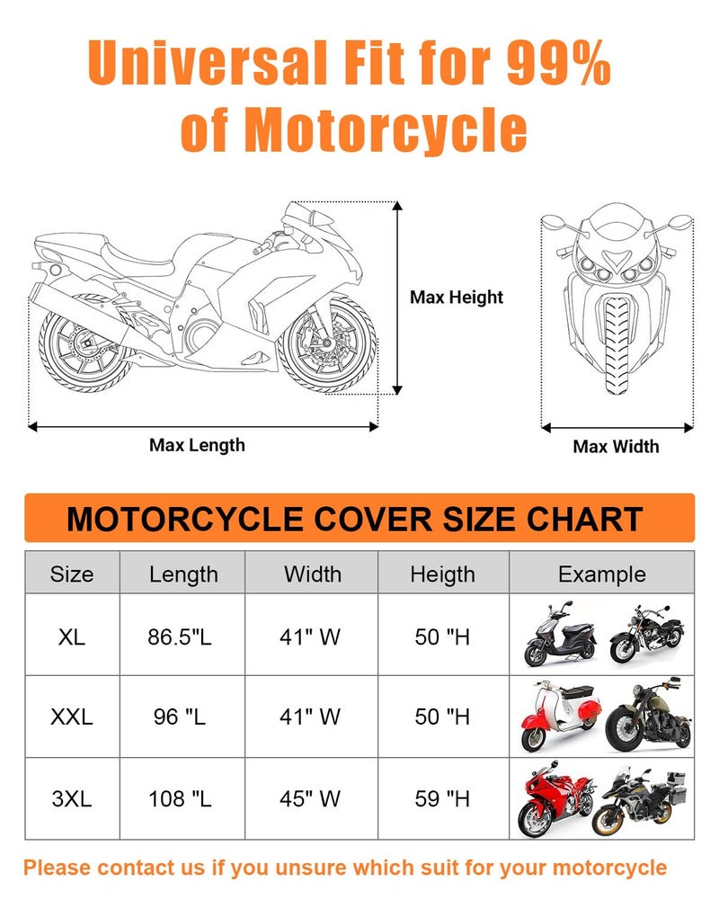 FJWDSC Full Enclosed Motorcycle Cover Waterproof Outdoor/Indoor Storage Waterproof Motorcycle Cover Heavy Duty with Reflective Strips Fits Motorcycles Length up to 96" Windproof Sunproof Dustproof - Image 4