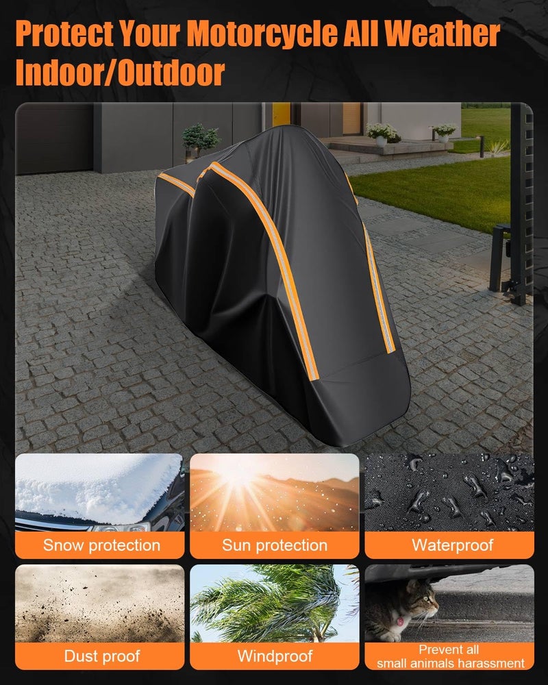 FJWDSC Full Enclosed Motorcycle Cover Waterproof Outdoor/Indoor Storage Waterproof Motorcycle Cover Heavy Duty with Reflective Strips Fits Motorcycles Length up to 96" Windproof Sunproof Dustproof - Image 5