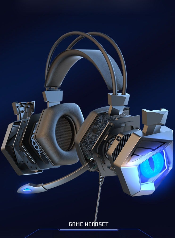 general Black and Blue Wired Esports Headset with Breathing Light - Private Model Gaming Headset for PC and Mobile Phone - Image 2
