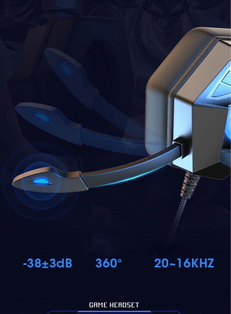 general Black and Blue Wired Esports Headset with Breathing Light - Private Model Gaming Headset for PC and Mobile Phone - Image 3