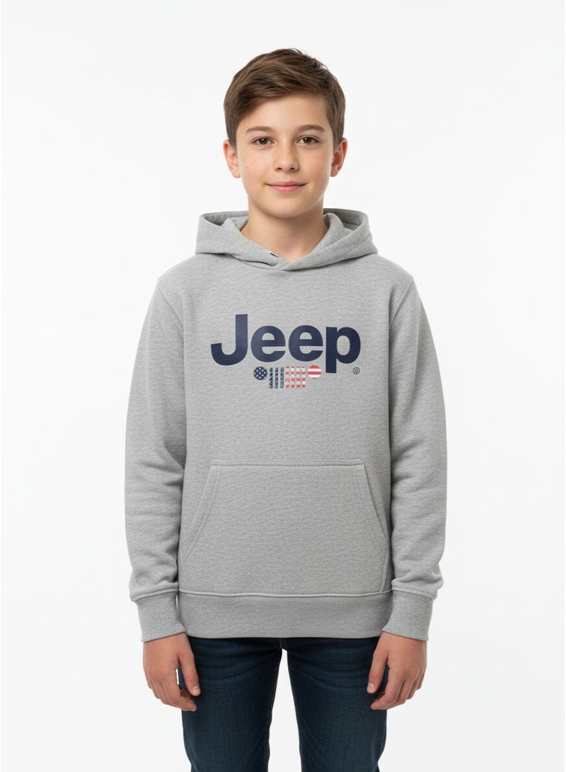 Jeep هودي رمادي للأولاد بشعار جيب - فleece ناعم، أكمام طويلة، ملابس كاجوال يومية - Image 2