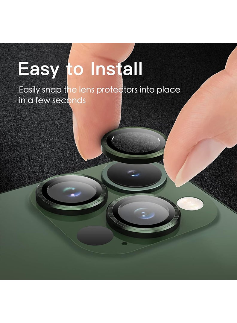 Theodor iPhone 13 Pro/ 13 Pro Max 3 Pcs Camera Lens Protector With 9H Tempered HD Glass Camera Cover Anti Scratch Aluminum Alloy Camera Ring, Green - Image 4
