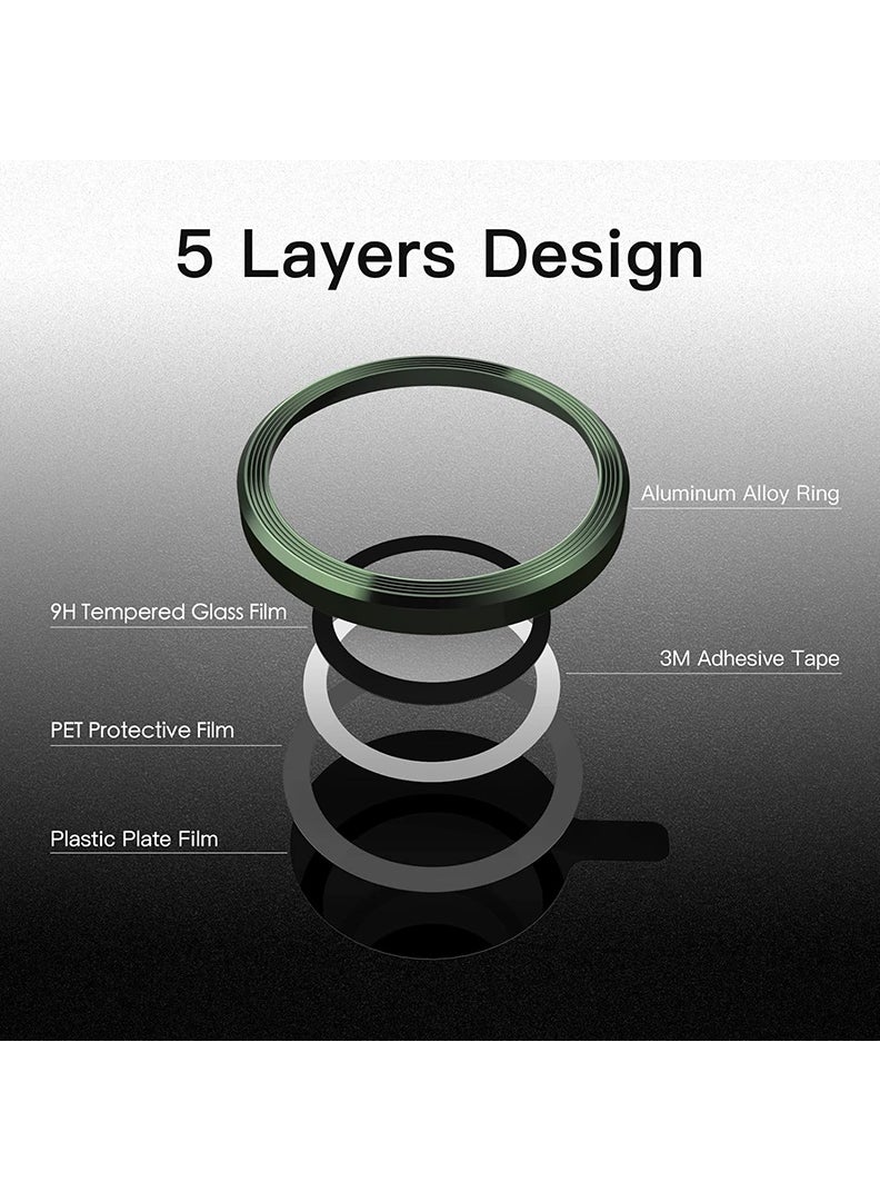 Theodor iPhone 13 Pro/ 13 Pro Max 3 Pcs Camera Lens Protector With 9H Tempered HD Glass Camera Cover Anti Scratch Aluminum Alloy Camera Ring, Green - Image 2